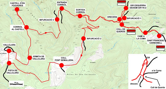 Plànol recorregut de la ruta Sant Francesc el Carbonell - Vallclara