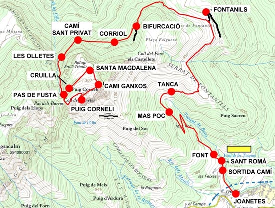 Plànol recorregut de la ruta Joanetes - Puig Corneli