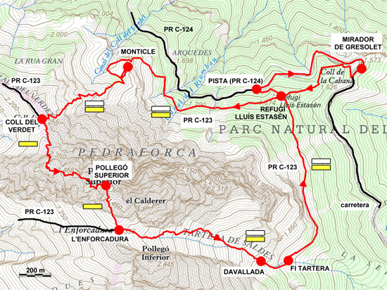 Plànol recorregut de la ruta Pollegó superior pel Verdet