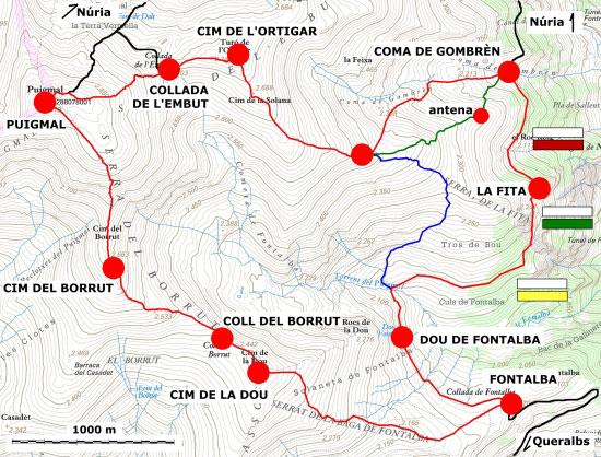 Plànol recorregut de la ruta Puigmal per la Coma de Gombrèn