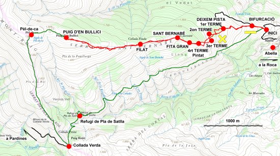Plànol recorregut de la ruta Serra de Sant Bernabé - Puig d'en Bullici